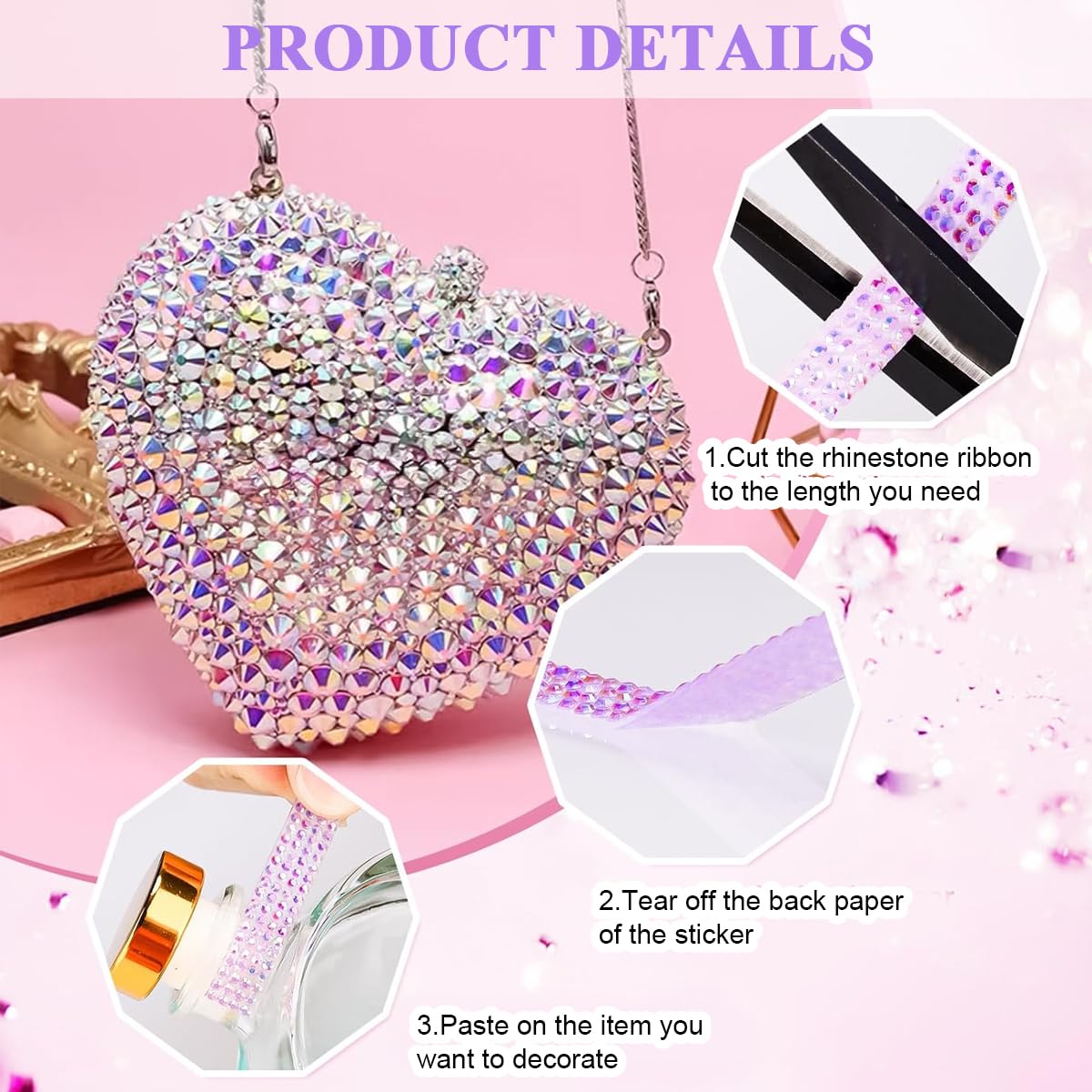 HASTHIP Rhinestone Ribbon for DIY Crafts featuring Self Adhesive 4 Row Design and 48 Yards Set