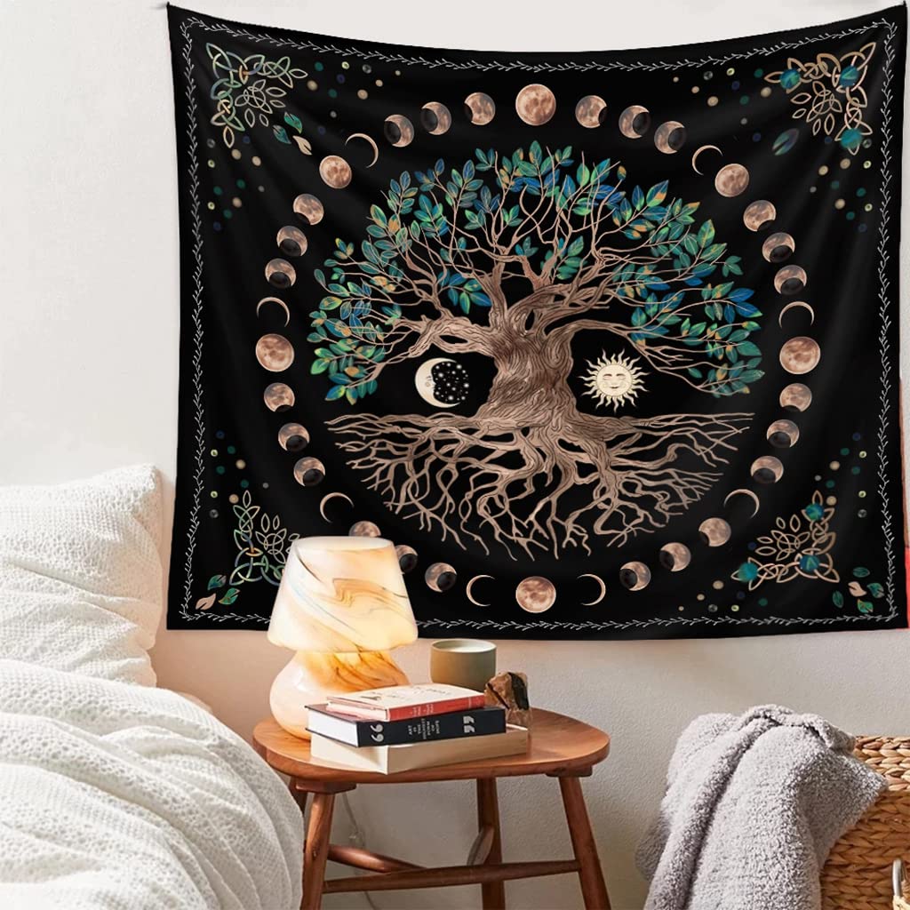 HASTHIP Tree of Life Tapestry for Bedroom with Moon Phases Artwork 51x59 in | Washable Polyester Wall Hanging