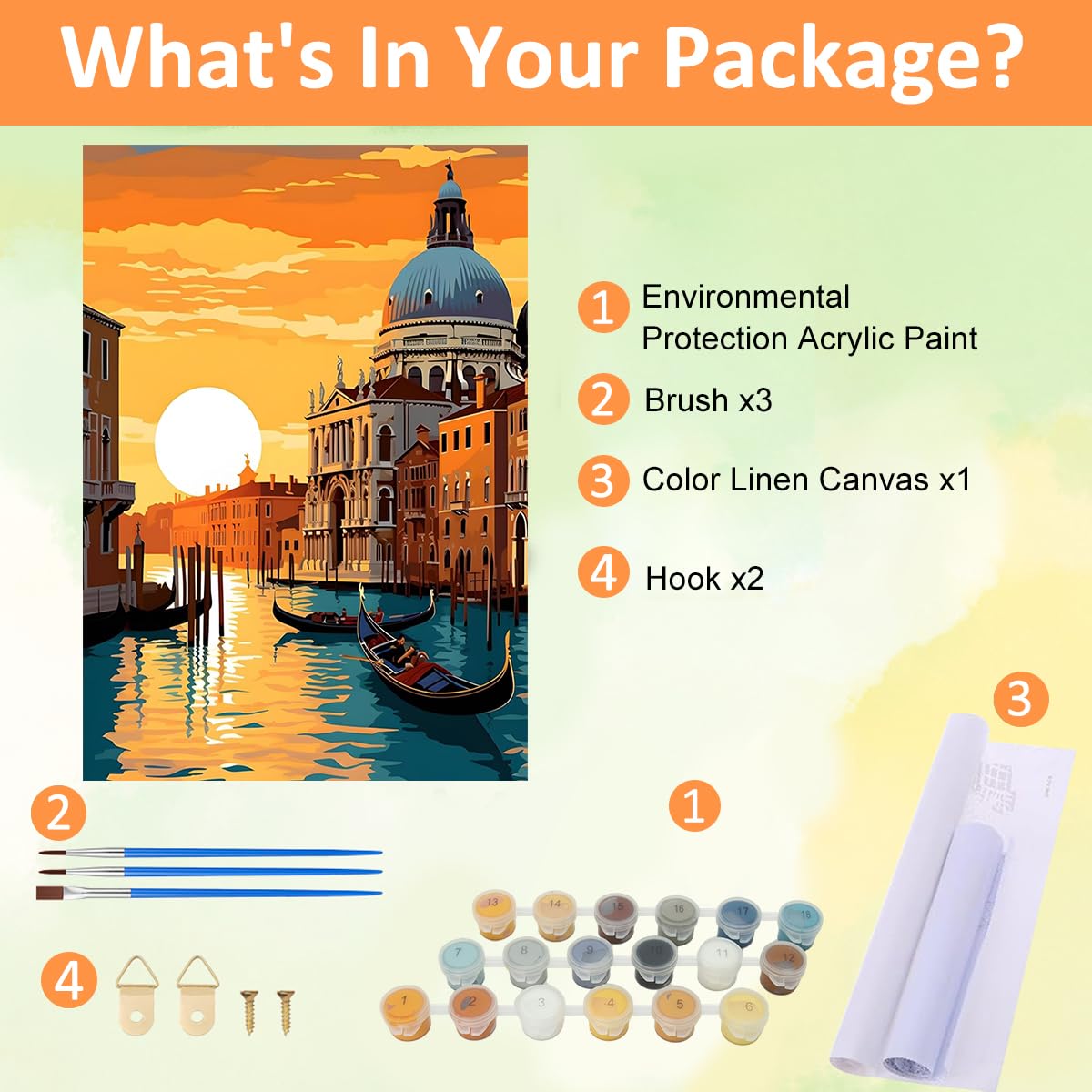 HASTHIP Paint by Numbers Kit for Adults with 16x20 Canvas and Acrylic Paint | Sunset Riverside Town DIY Wall Art Gift