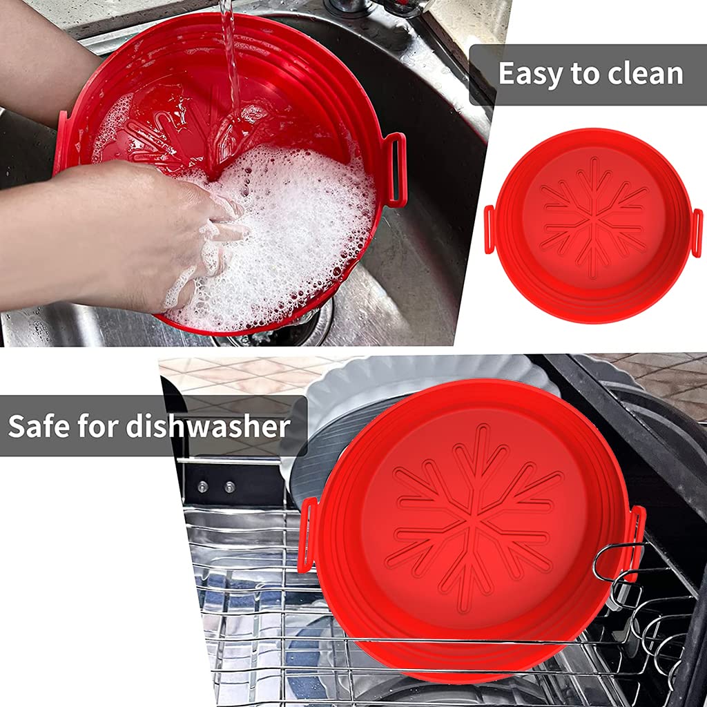HASTHIP Air Fryer Liners for 4–7QT with Snowflake Grooves and Handy Handles | Red Silicone 8.2 in