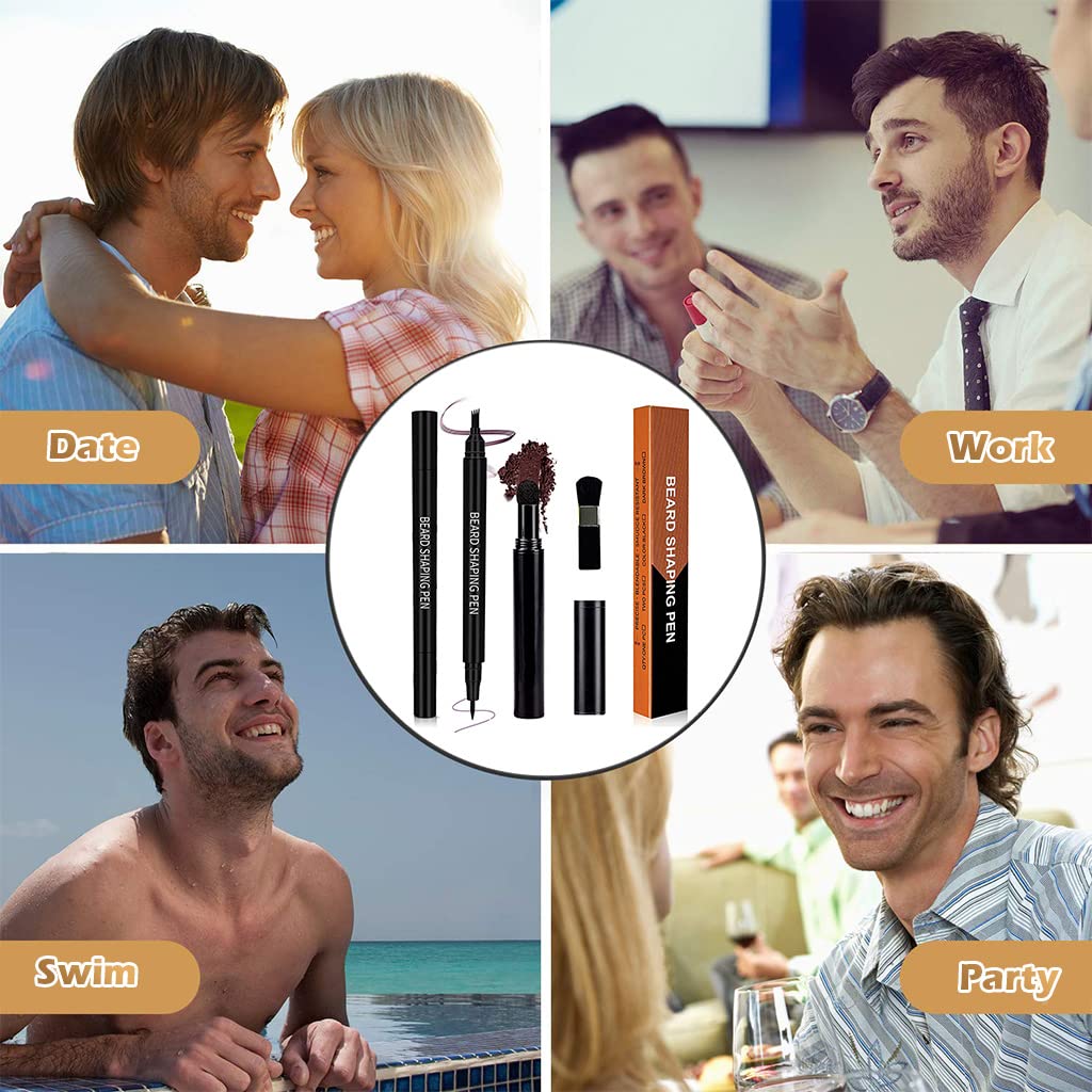 MAYCREATE® Beard Pencil Filler for Men 2 in 1 Beard Pencil with Beard Filler Powder for Beard Styling, Sweat Proof Beard Pencil Filler Mustache Kit for Men Beard, Mustache, Eyebrows (dark brown)