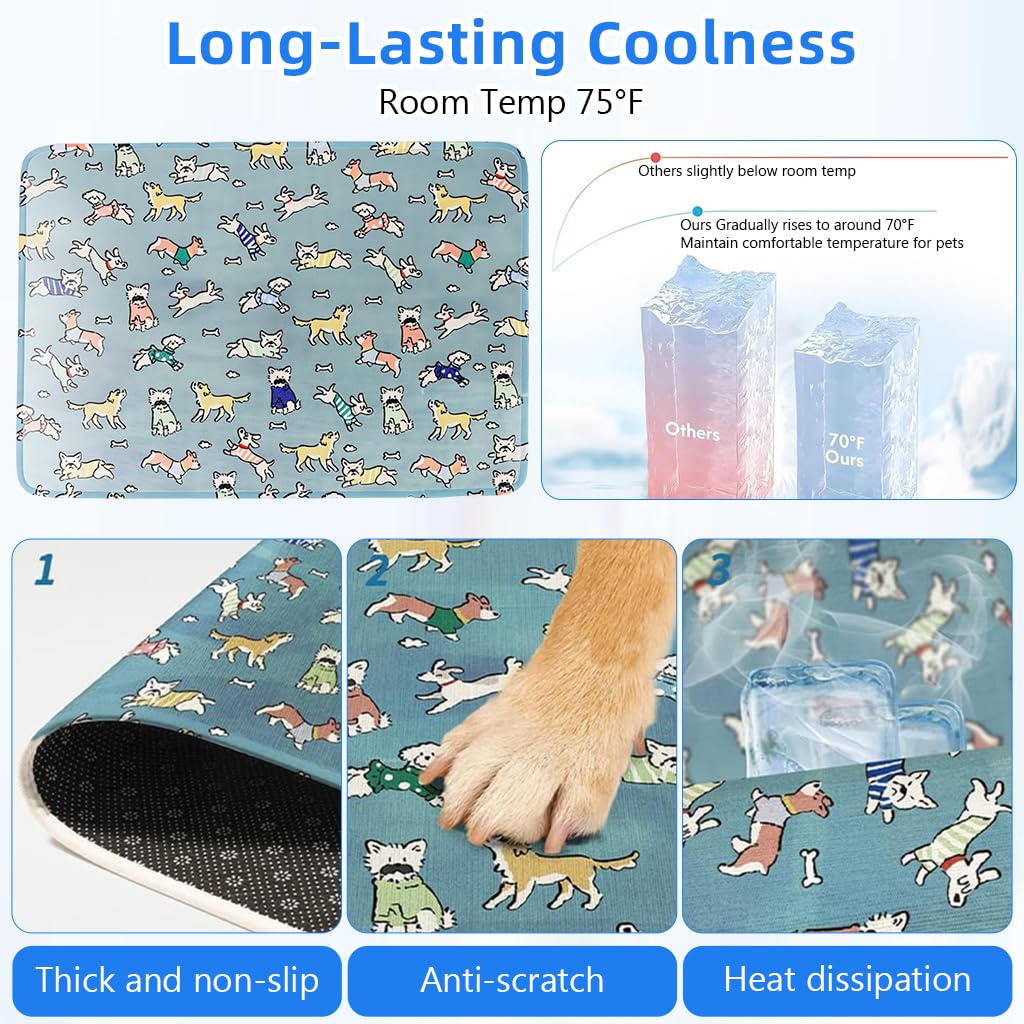 HASTHIP® Self-Cooling Pad for Dogs & Cats, Pressure Activated, No Water Needed Large Waterproof Mat for Heat Stroke Prevention for Stay Cool Indoor & Outdoor (60 * 45cm)