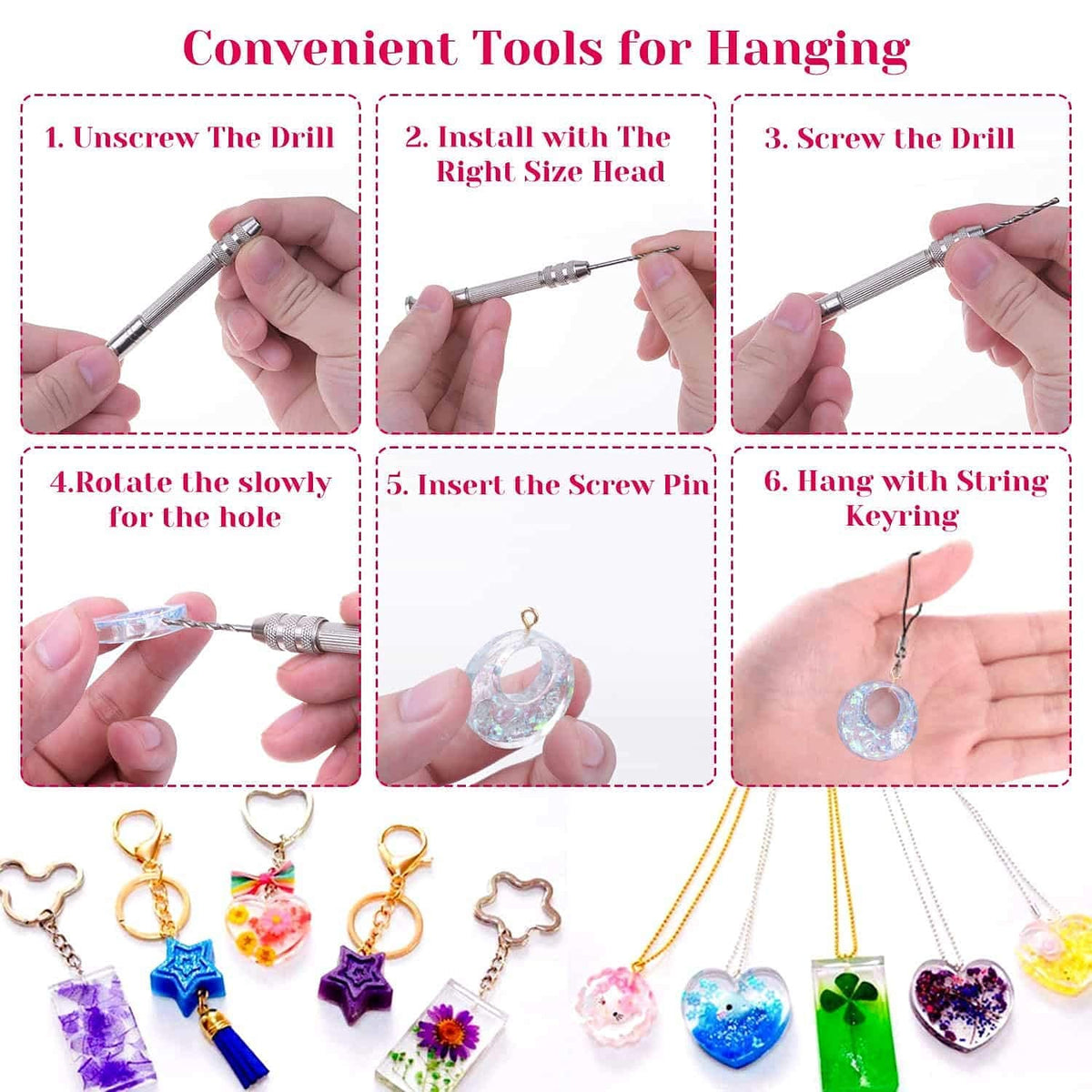 HASTHIP Resin Casting Mold Kit Silicone Mold Making Jewelry Pendant Mould Craft Diy Set Mould For Resin Art, Christmas Gifts(94 Pcs), Multi-Colour