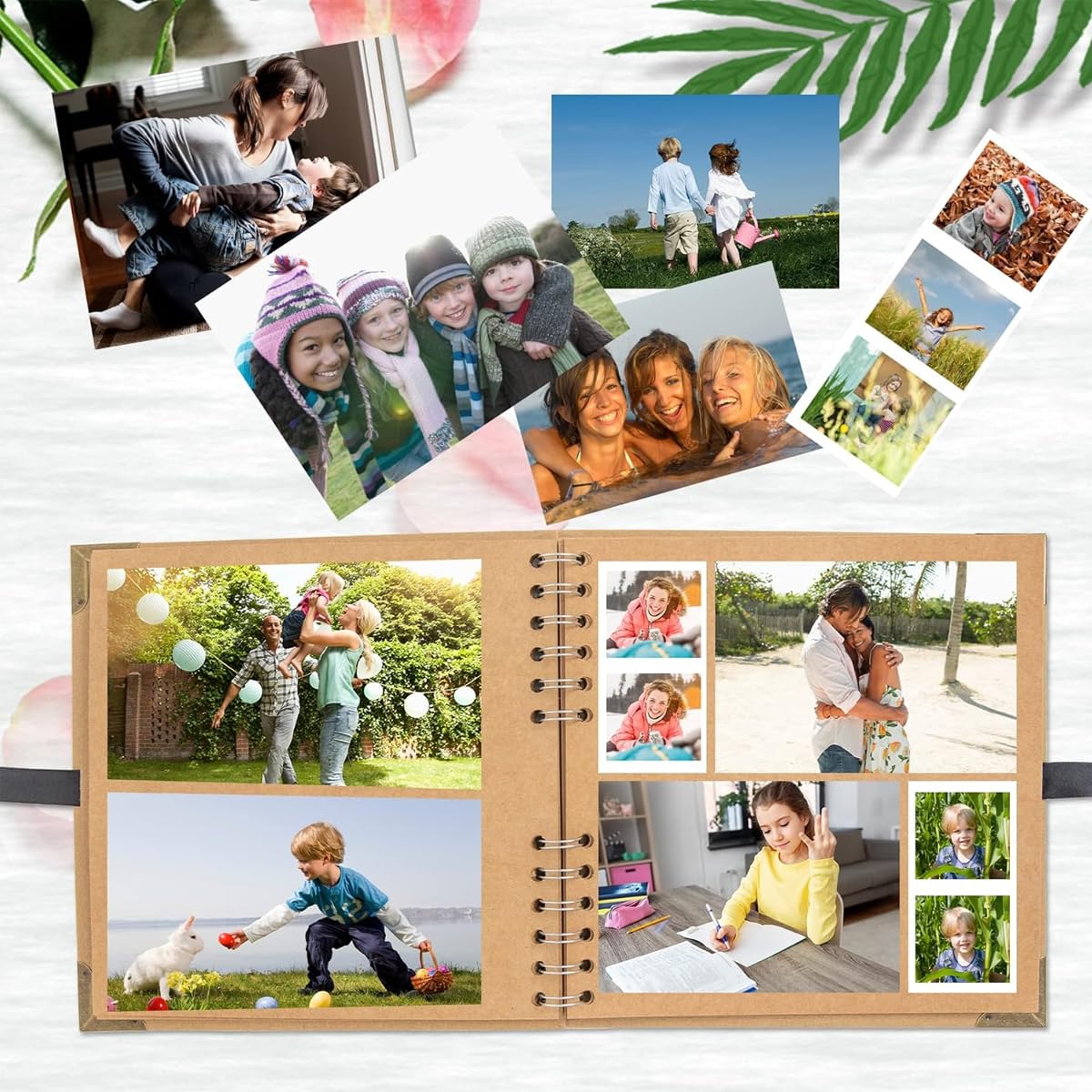 HASTHIP Scrapbook Album for DIY Memories with 60 Blank 8x8 Pages and Ribbon Tie Closure | Brown Keepsake Gift