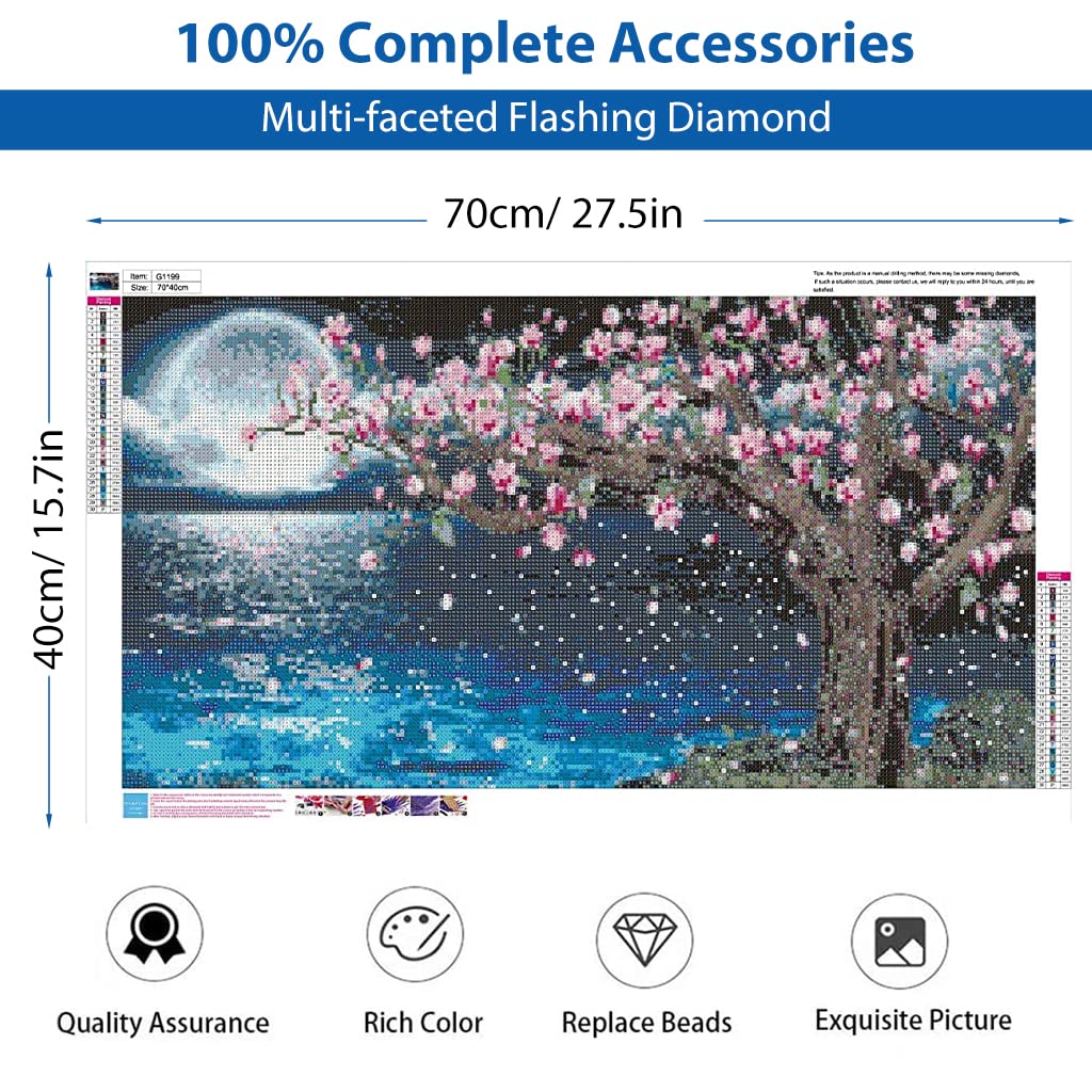 5D Diamond Painting Kit, 27.5 X 15.7inch Large Size Lake Moon Diamond Painting Kits for Adults, DIY Full Drill Crystal Rhinestone Arts and Crafts, Art Diamond Painting for Home Wall Decor