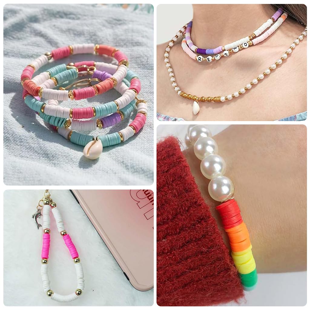 HASTHIP® Dowsabel Clay Beads Bracelet Making Kit for Beginner, Preppy Polymer Clay Beads with Charms Kit