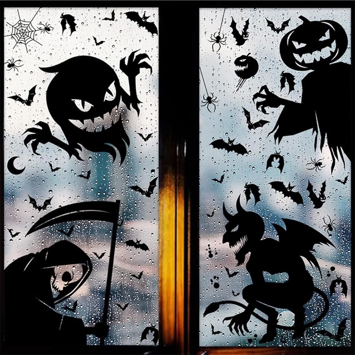 HASTHIP Halloween Window Stickers for Glass and Door Decor featuring 4 Sheets Vinyl Clings