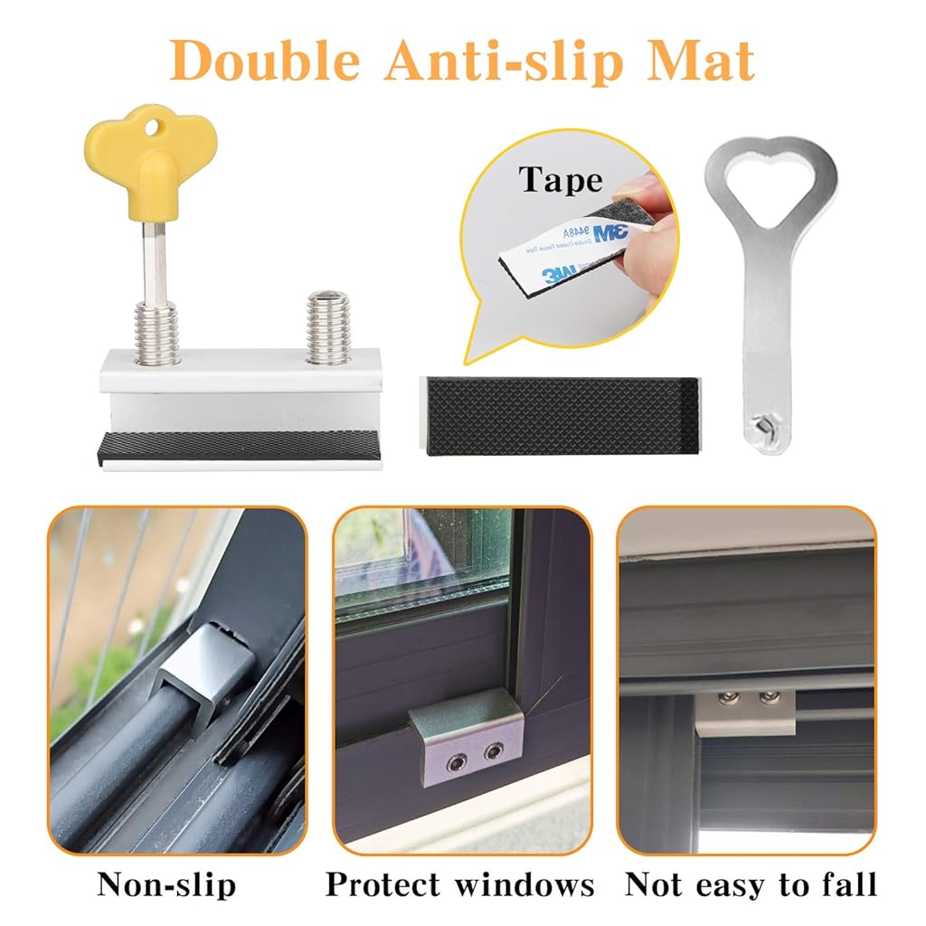 HASTHIP® 4 Juegos de Bloqueo para Ventanas Deslizantes con Llave,Cerradura de Seguridad para Niños,Tope Ajustable Aleación Aluminio Cierres Antirrobo y Anticaída Puertas y