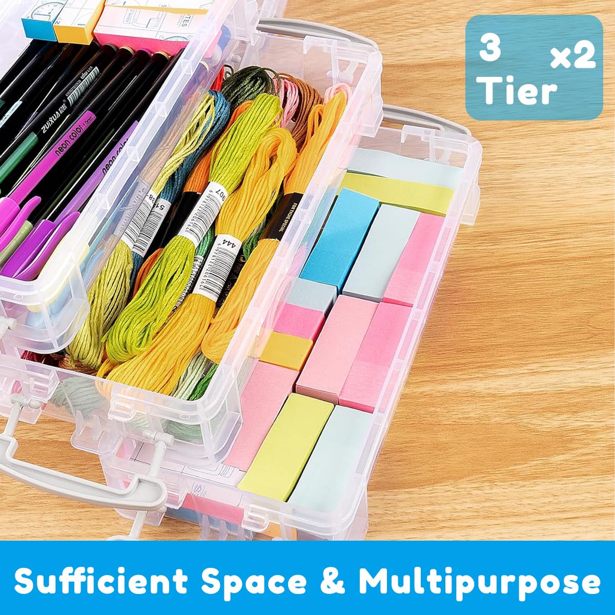 HASTHIP Pencil Box for School and Office with Stackable 3 Tier Design 8x3.8x1.4 in | Clear Silicone Organizer