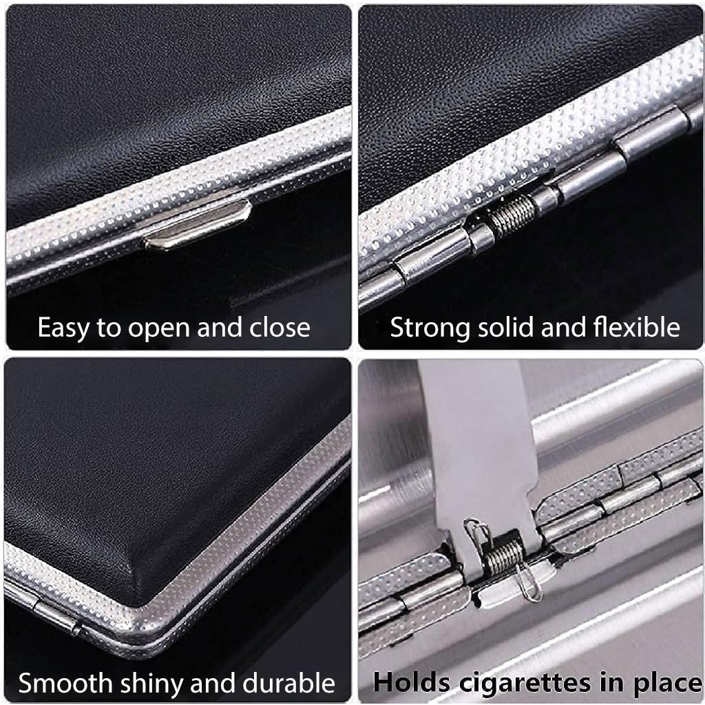 GUSTAVE® Cigarette Case King Size for Men Women Holds 20 Cigarettes Case Box Holder Brown Leather Vintage Hard Metal Full Pack 84mm Regular Size