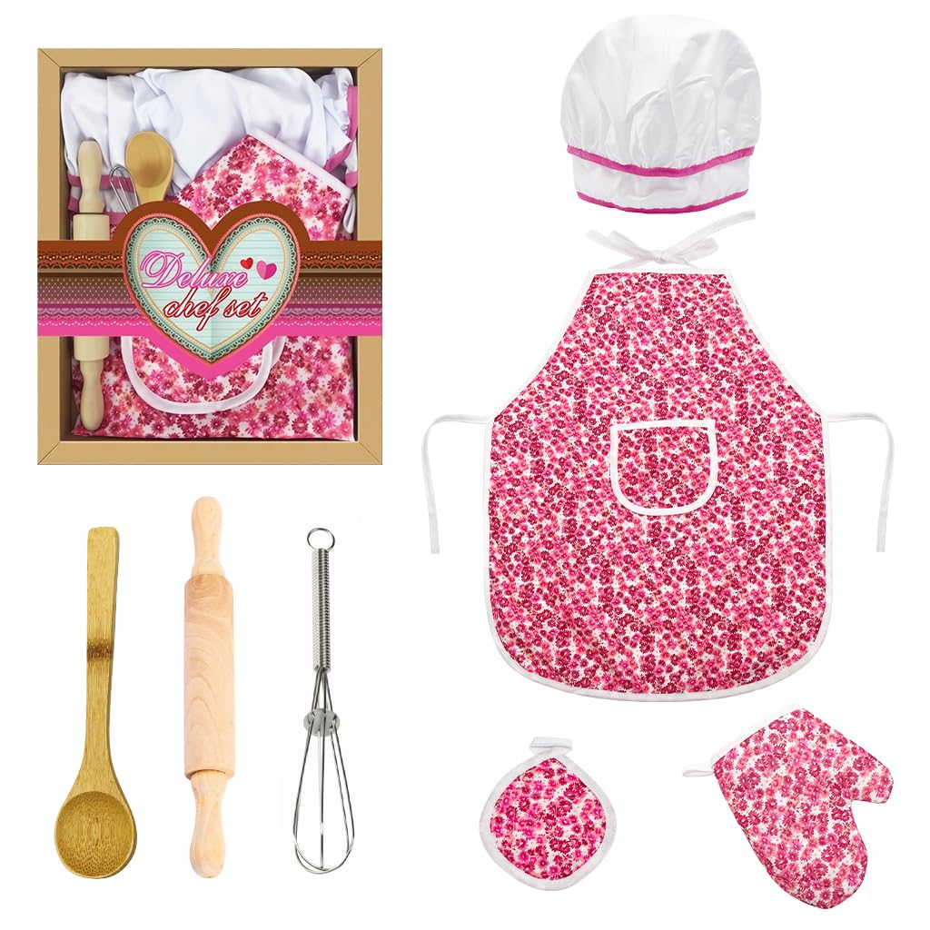 HASTHIP Kids Baking Set for Pretend Play with 7Pcs Tools and Waterproof Apron | Gift for Girls