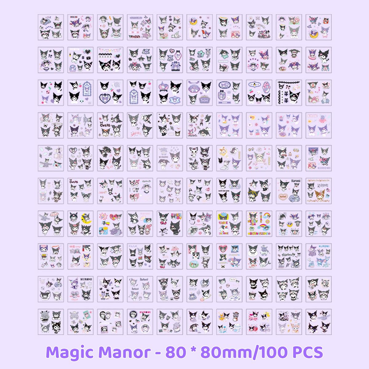 HASTHIP Kuromi Sticker Gift Set 100 Pcs for DIY Decor with Vinyl Material | Cute Kawaii Stickers for Kids and Teens