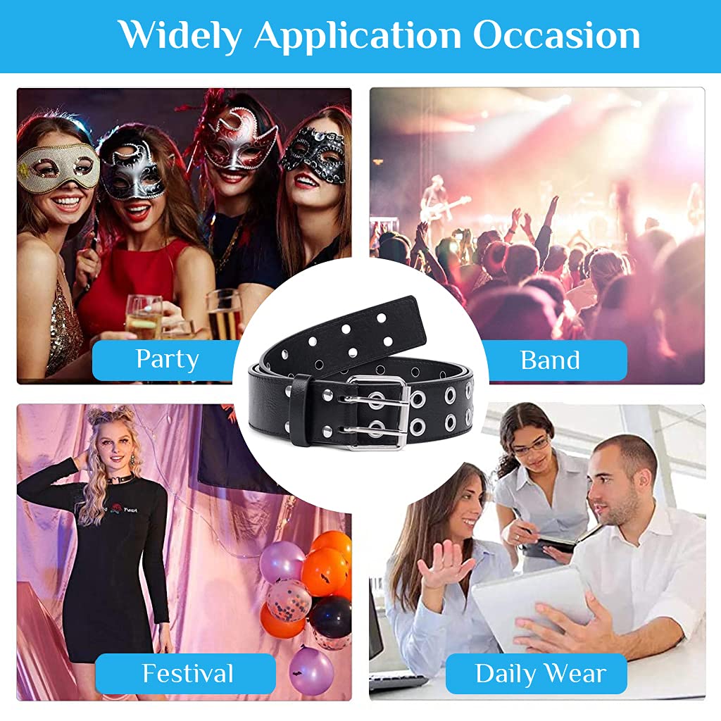 HASTHIP® Cinturón de mujer de cuero gótico con tachuelas,cinturón cintura punk rock con cadena doble,cinturón ajustable para vaqueros vestidos y fiestas accesorios moda negros