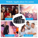 HASTHIP® Cinturón de mujer de cuero gótico con tachuelas,cinturón cintura punk rock con cadena doble,cinturón ajustable para vaqueros vestidos y fiestas accesorios moda negros