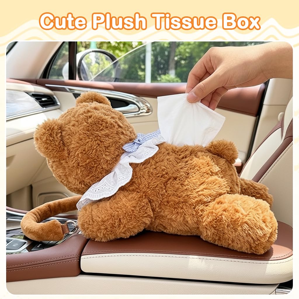 HASTHIP Cartoon Bear Plush Car Tissue Holder Cute Hanging Tissue Box for Car