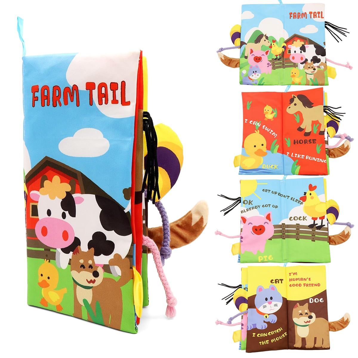 HASTHIP® Libros de Tela para Bebés 0-3 Años, Libros Sensoriales con Texturas y Colas 3D, Juguetes Educativos Suaves e Impermeables para Bebés 6-12 Meses, Desarrollo Táctil y Visual, Regalo