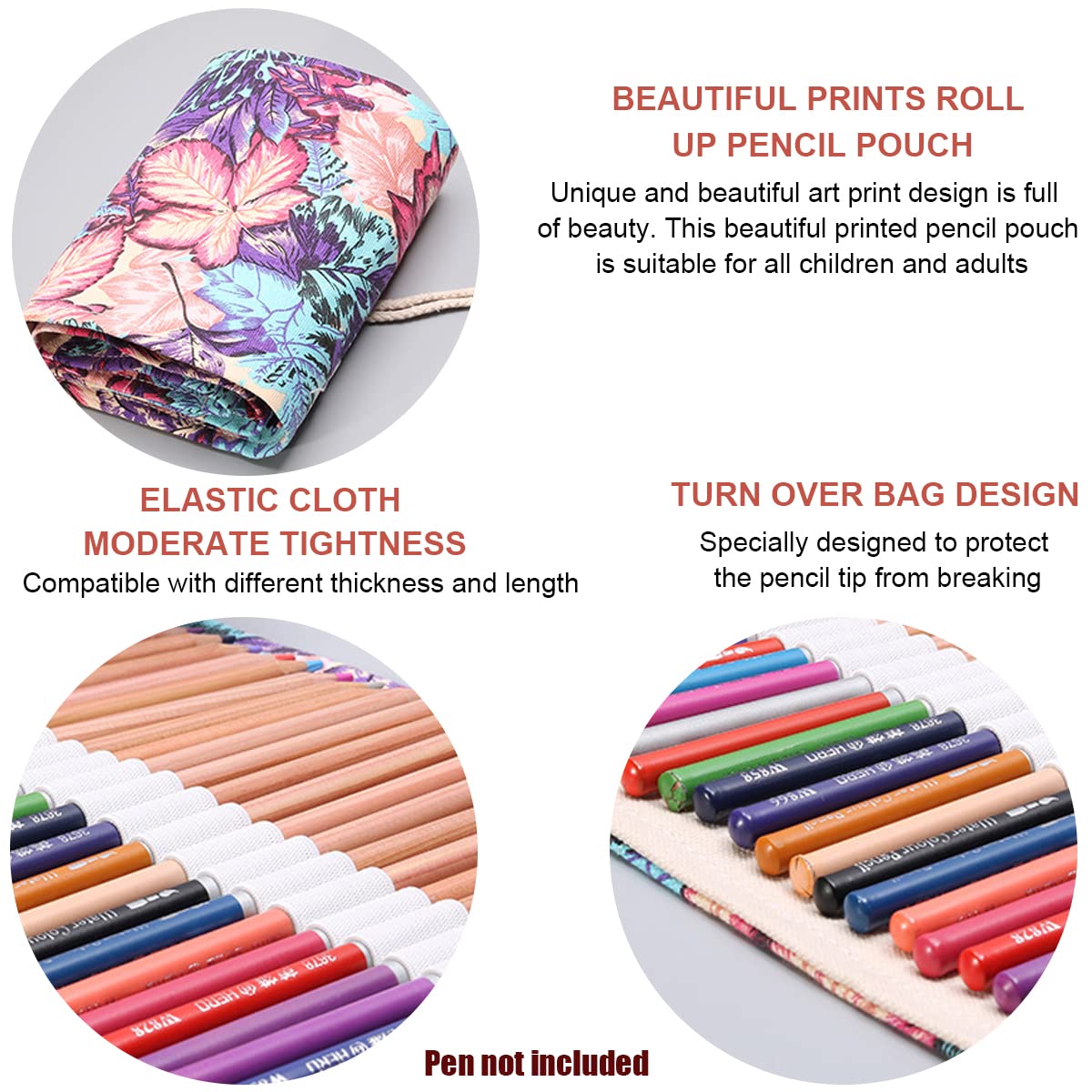 HASTHIP Canvas Pencil Wrap Case for Sketching and Drawing with 48 Slots and 58×20 cm Size | Maple Leaves Print Gift for Students