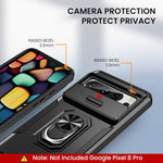 HASTHIP® Kickstand Phone Grip & Sliding Camera Cover, Military-Grade Anti-Scratch 360° Rotatable Stand for Google Pixel 8 Pro, Black PC+TPU, Shockproof, Lightweight, Wear-Resistant Phone Case