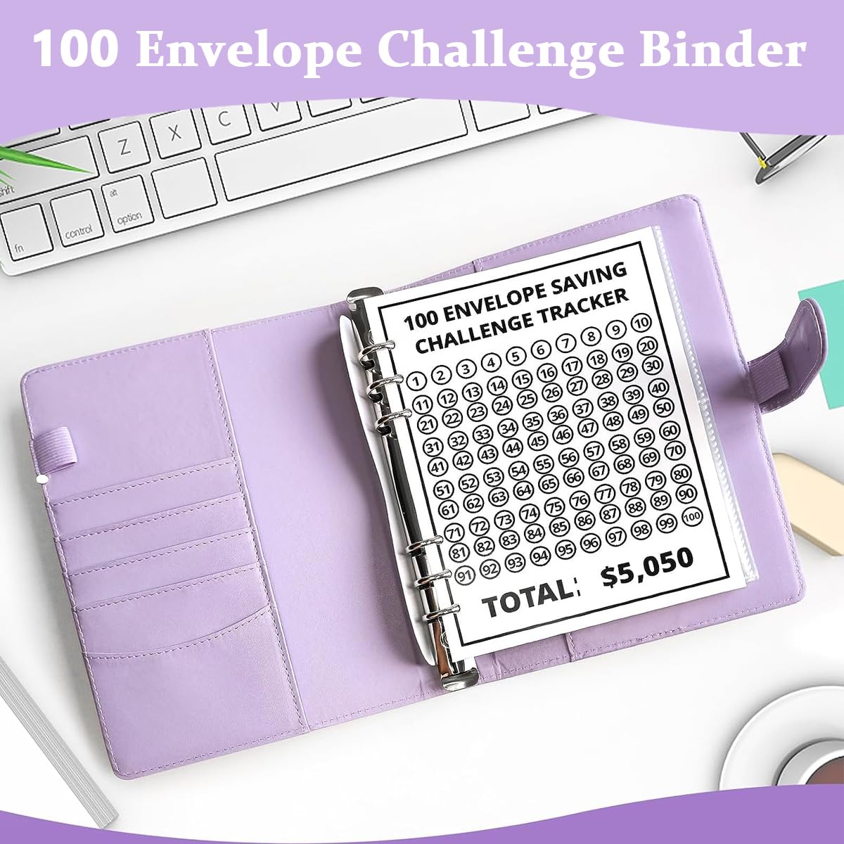 HASTHIP A5 Budget Binder for 100 Days Money Saving Challenge with 100 Cash Envelopes & PU Leather Cover