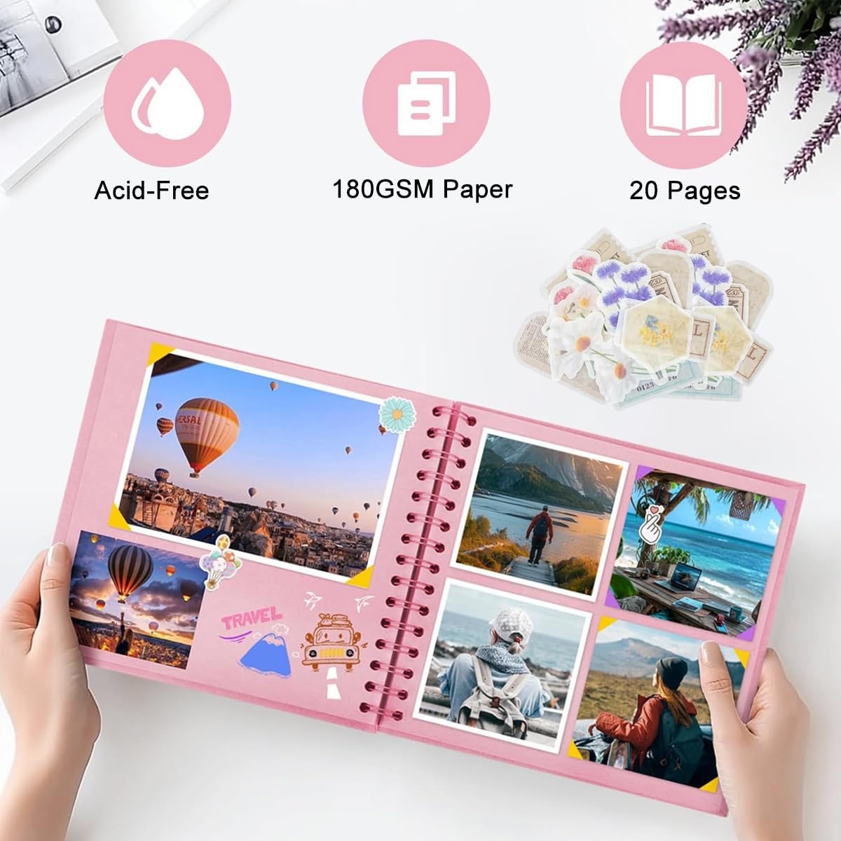 HASTHIP Photo Album Scrapbook for Memories with 20 Pages 8x8 Size & Ribbon Closure | DIY Gift Book