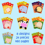 HASTHIP® 24 Pack Sticky Notes Cute 8 Cartoon Patterns Set for Party Bags Animal Designs Bag Fillers for Kids Pad for Students Office Staffs 3 PCS