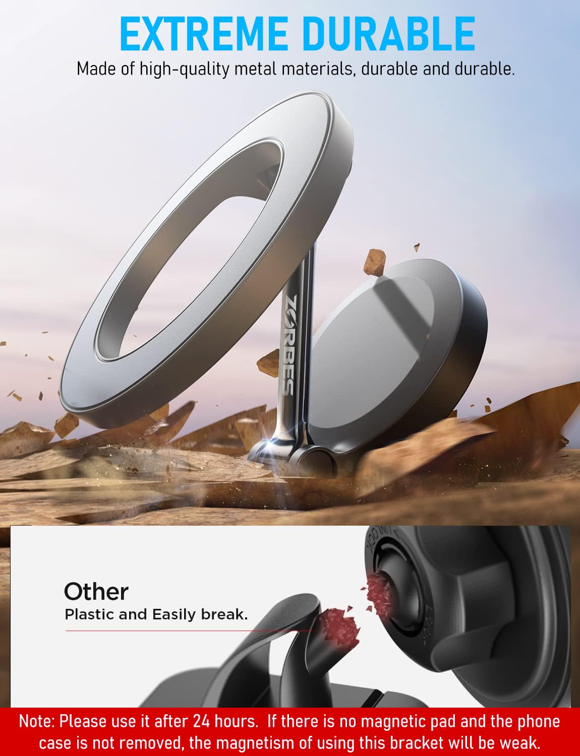 Mag-Safe Car Phone Mount & Stand, 360° Rotatable Holder for iPhone 15/14/13/12 - Strong Magnet, Hands-Free GPS, Zinc Alloy Design, Easy Self-Adhesive Installation for Office Kitchen Bedroom