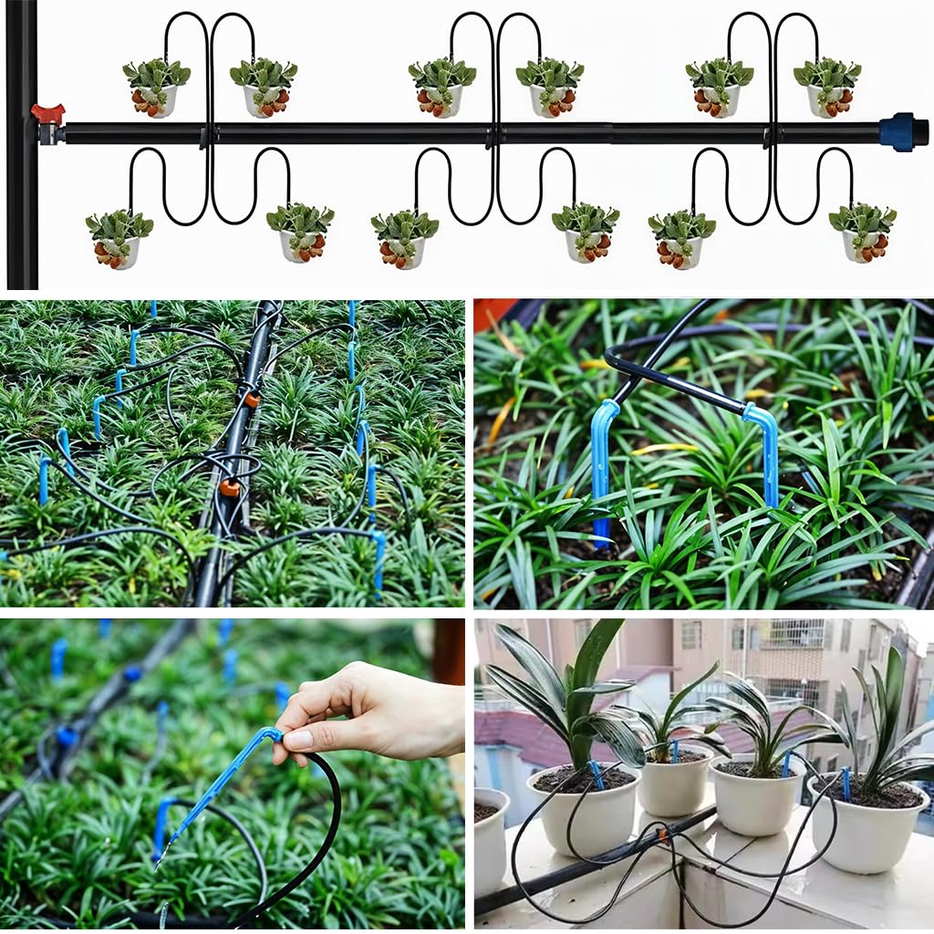HASTHIP Garden Drip Irrigation Kits for Flower Beds and Lawns featuring 4 Way Nozzle 10 pcs