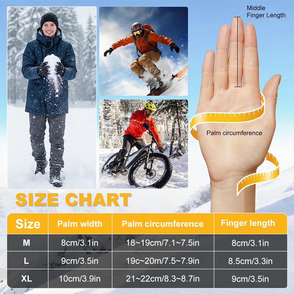 HASTHIP® Winter Riding Gloves for Men, Thermal Plush Lined Windproof Sport Gloves with Anti-Slip Grip, Touchscreen Compatibility & Anti-Loss Clasp for Cycling, Driving & Outdoor Activities, XL