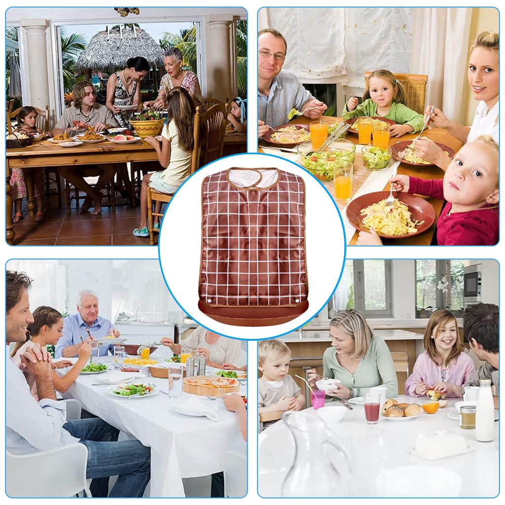 HANNEA® Adult Bibs, Waterproof Adjustable, Long Style with Leakproof Pocket Adult The Eldly Bib Adult Washable Dining Bibs for Men, Women Eating Cloth for Elderly Seniors and Disabled (Brown)