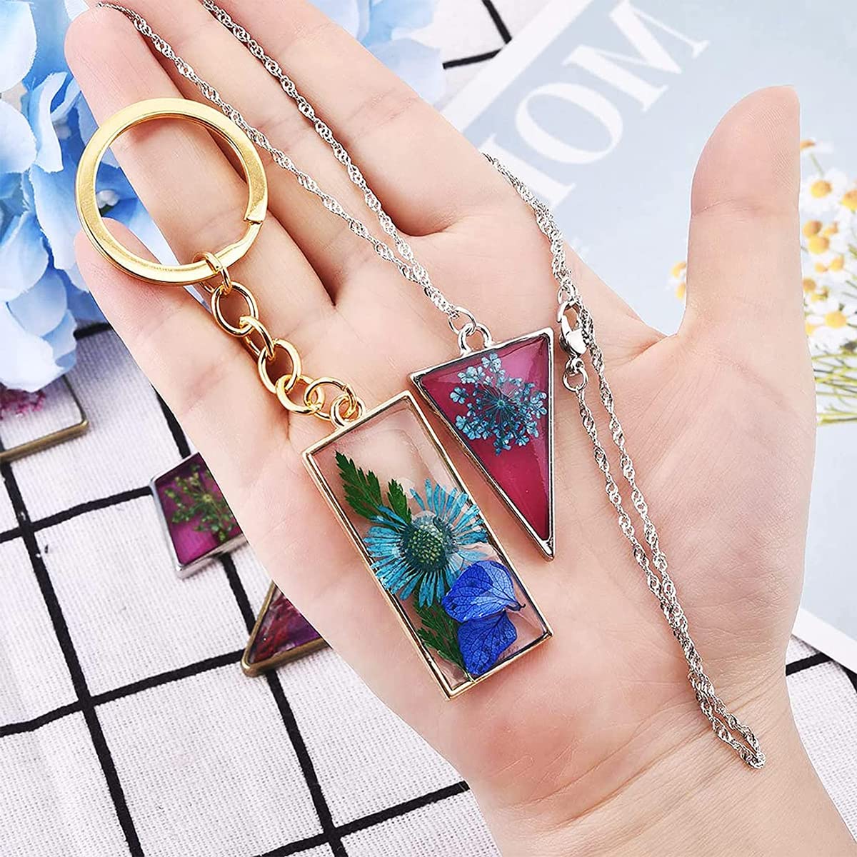 HASTHIP Resin Pendant Mould Kit for DIY Jewelry and Keychains with 55 Pcs Frames | Multi Coloured Shapes