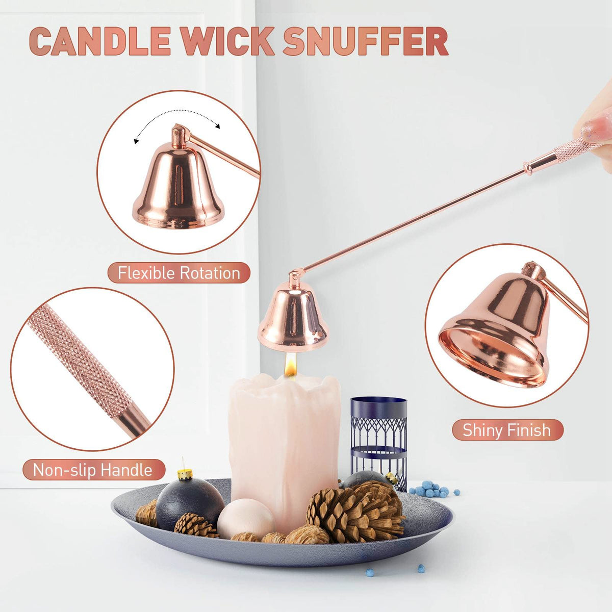 HASTHIP Candle Accessory Set with 17 cm Wick Trimmer and Curved Dipper for Scented Lovers | Stainless Steel 3 in 1 Tools