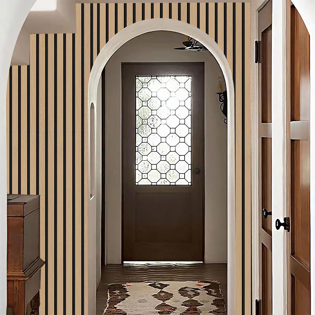 HASTHIP Peel and Stick Wallpaper for Wall Decor featuring 3D Wood Slats 9.8 ft Roll | Waterproof Tan Vinyl