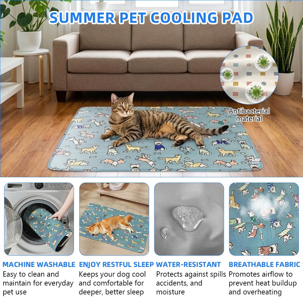 HASTHIP® Self-Cooling Pad for Dogs & Cats, Pressure Activated, No Water Needed Large Waterproof Mat for Heat Stroke Prevention for Stay Cool Indoor & Outdoor (60 * 45cm)