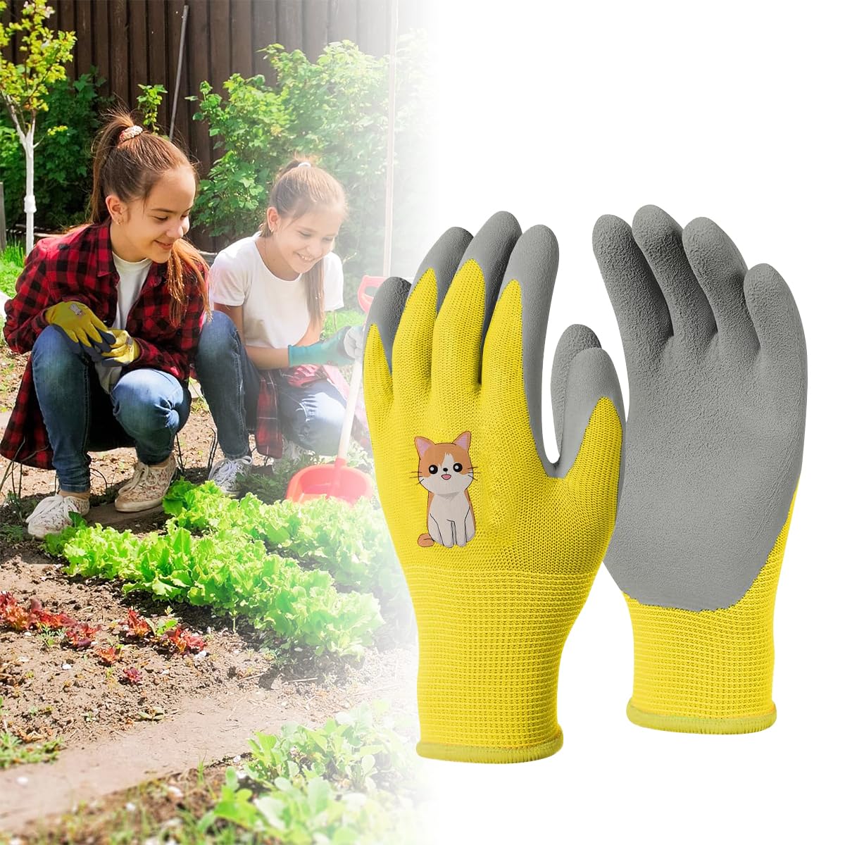 HASTHIP® Kids Gardening Gloves Ages 8-11,Breathable Rubber Coated Work Gloves for Children,Durable Safety Yard for Outdoor Digging Planting Field Trips Protective Garden