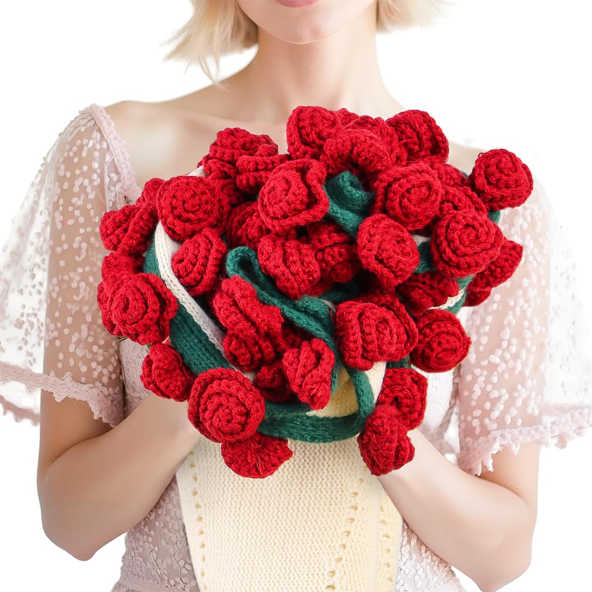 HASTHIP Crochet Flower Blanket for Couch Gift featuring 3D Rose Edge and 43 in Diameter