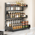 HASTHIP Kitchen Storage Rack for Countertop Organization with 3 Tier Adjustable Shelves and Cutter Holder | Carbon Steel Space Saving Shelf