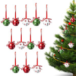 HASTHIP Christmas Bell Ornaments for Tree Decorating with 12 Metal Bells and Checkered Ribbons | Green Red White Holiday Décor