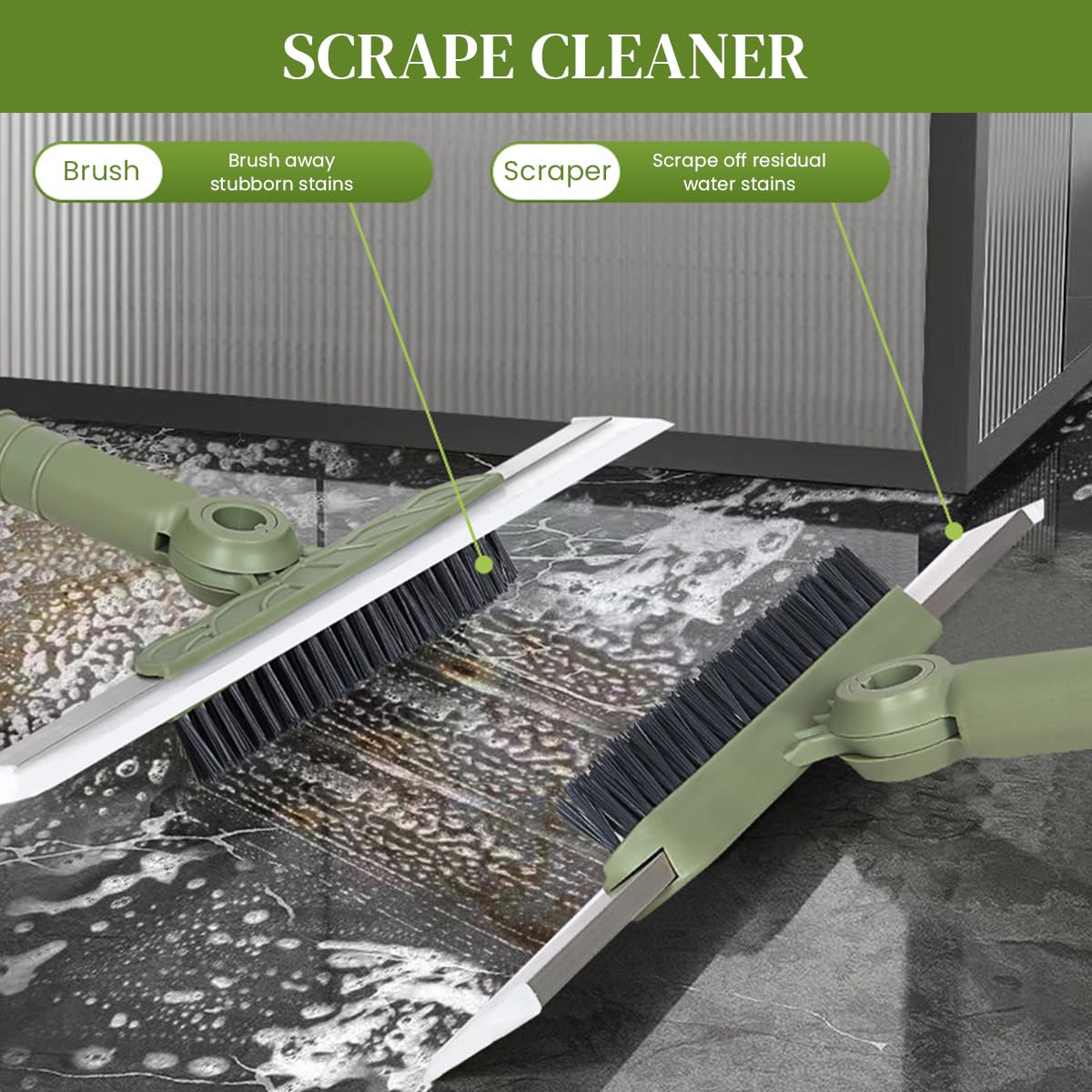 HASTHIP Window Squeegee Cleaner for Glass and Floor with 27.56–43.31 in Steel Pole featuring 180° Rotatable Head | Includes 2 Microfiber Attachments