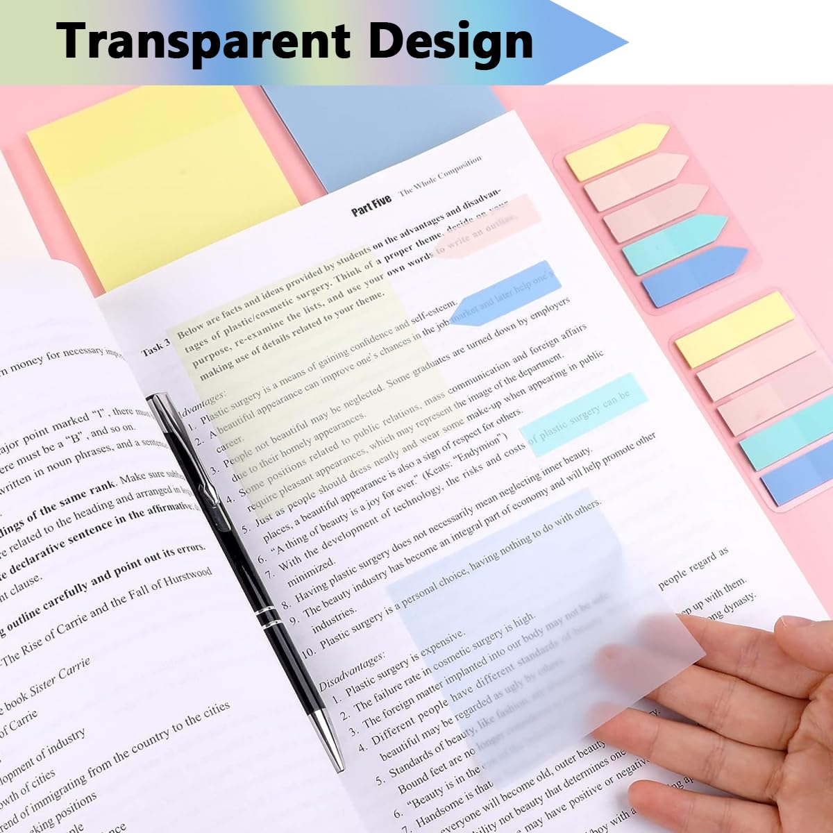 HASTHIP Sticky Notes Tabs for School and Office with 650 Sheets Transparent PET | 1300 PCS Colored Index