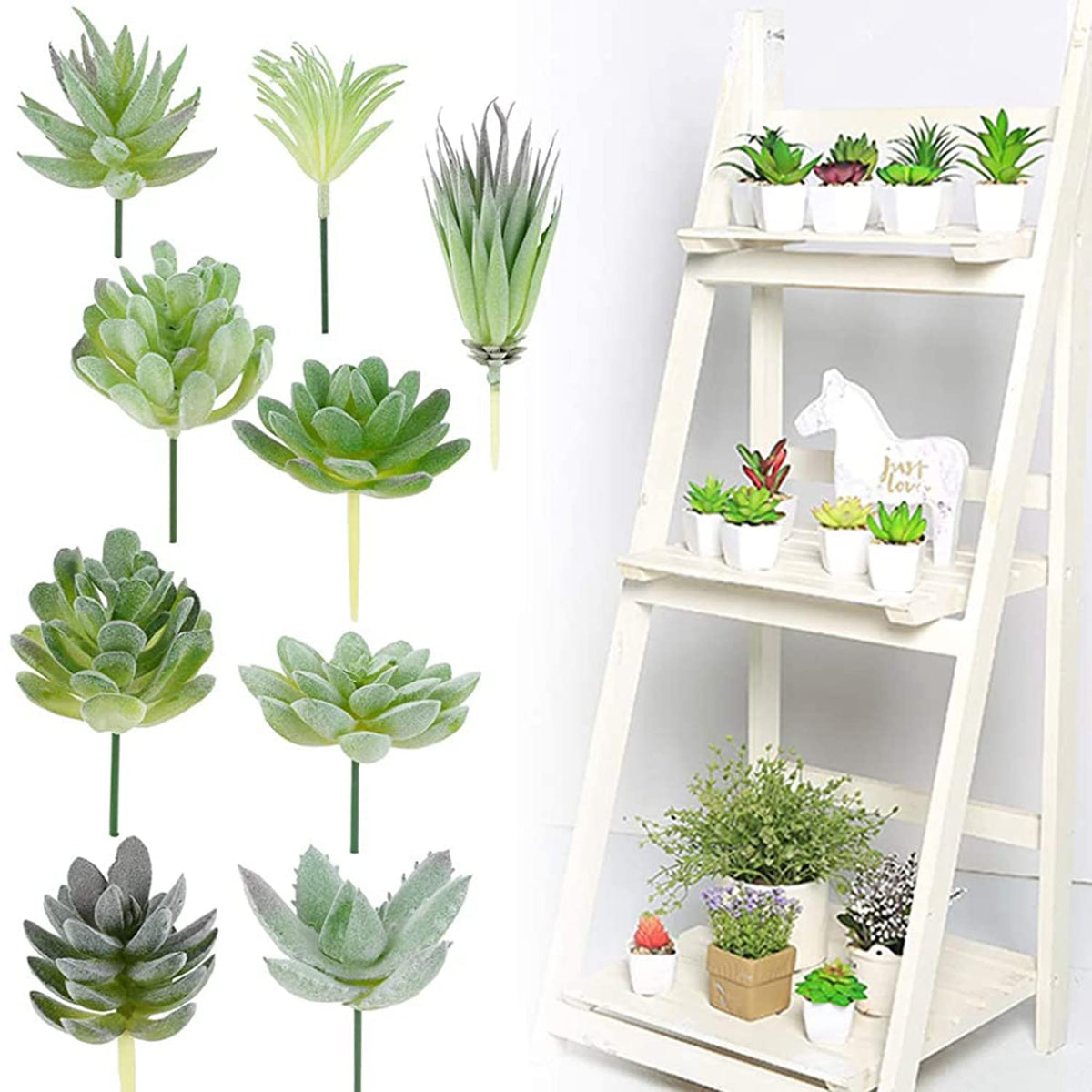HASTHIP Artificial Plants for Home Decor with 9Pcs PVC Flocked Succulents | Indoor and Outdoor Decorations
