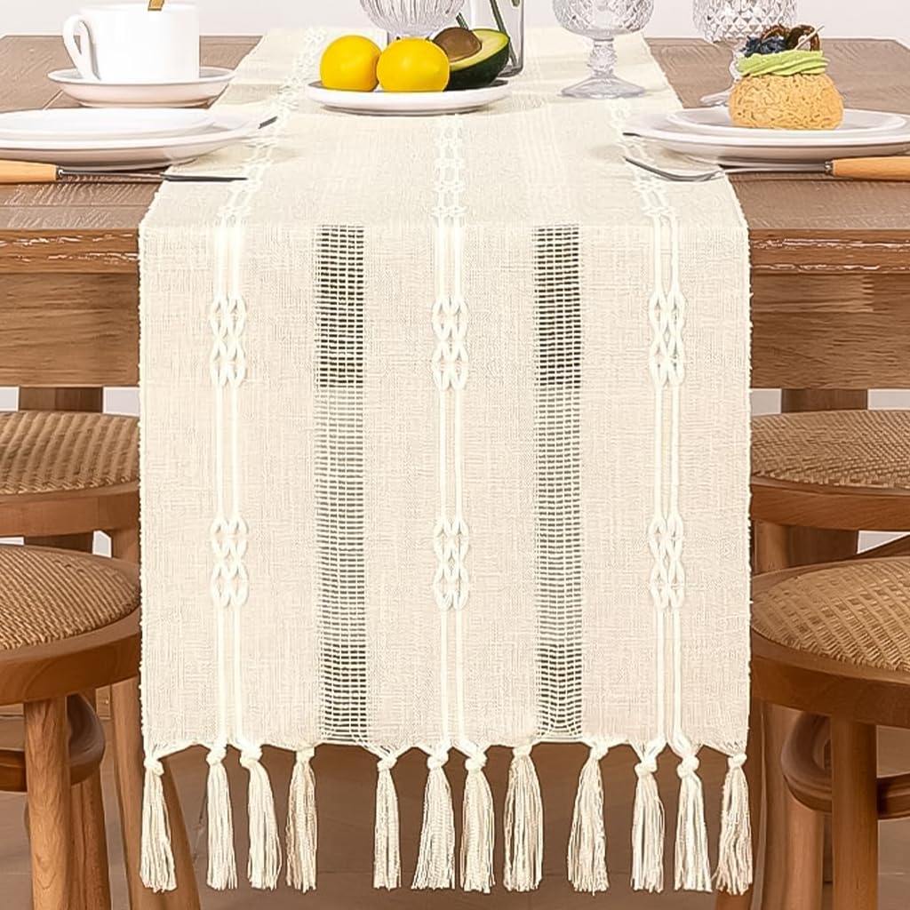HASTHIP Table Runner for Party and Wedding 30x180cm featuring Jacquard Patchwork Linen and Tassel Design