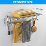 HASTHIP Bath Towel Rack for Bathroom with Double Layer 23.62 in Shelf and Sliding Hooks | 304 Stainless Steel No Drill Wall Mount Organizer