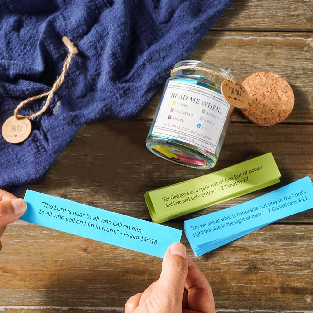 HASTHIP Bible Verse Jar with 90 Colored Scripture Notes for Daily Inspiration | Glass Gift for Christians