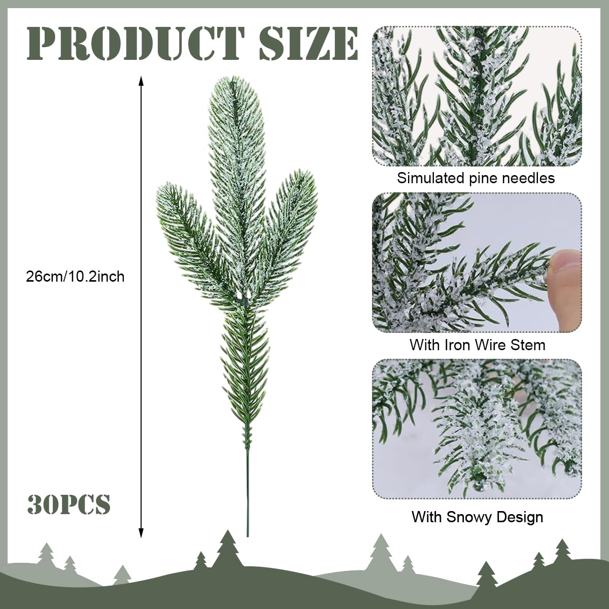 HASTHIP Christmas Tree Ornaments for Home Décor featuring 60pcs 10.24in Snow Dusted Pine Branches
