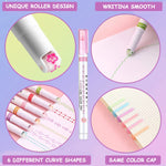 HASTHIP Curve Highlighter Pen Set for Scrapbook and Journals with Roller Tip | 6 Color Markers for Kids and Adults