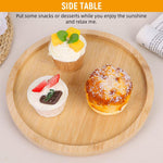 HASTHIP Sofa Armrest Wooden Tray for Snacks and Work with 25cm Dia Foldable Stand | Natural Bamboo Table