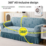 1PC Stretch Sofa Slipcover Couch Sofa Covers Washable Furniture Protector Full Sofa Bed Cover with Elastic Bottom and Skirt for Living Room, Light Blue (190-230cm)
