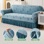 1PC Stretch Sofa Slipcover Couch Sofa Covers Washable Furniture Protector Full Sofa Bed Cover with Elastic Bottom and Skirt for Living Room, Light Blue (190-230cm)