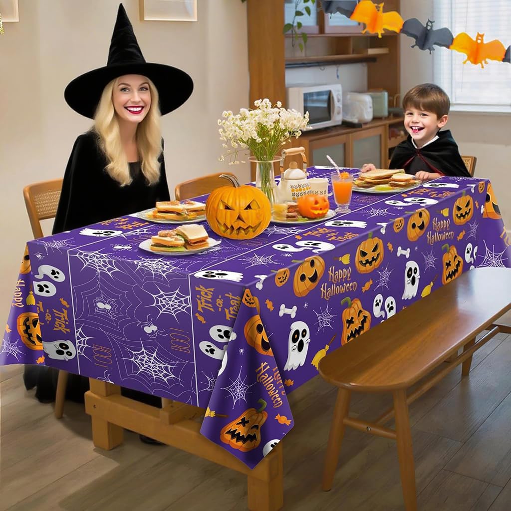 HASTHIP Halloween Tablecloth for Party Decor featuring 130x220cm Waterproof PE Cover | 2 Pack