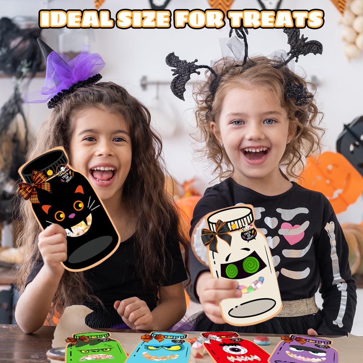 HASTHIP Halloween Treat Bag Fillers for Trick or Treat with 18 Sets 9 Designs | Paper Candy Pouches